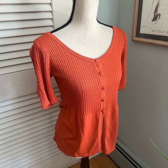 Vintage LINDA MATTHEWS Top Womens Medium Orange Babydoll Peplum Retro Y2K Preppy - Picture 3 of 9